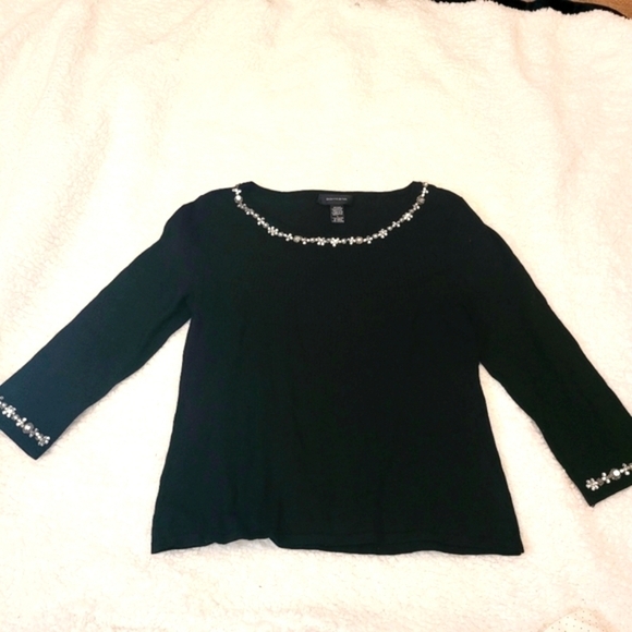 Large Black Embellished Rhinestone Long Sleeve Blouse - Picture 1 of 4